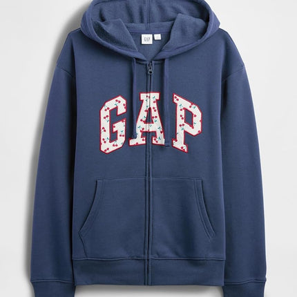 GAP womens Logo Hoodie Hooded Full Zip Sweatshirt, Navy Cherries, XL