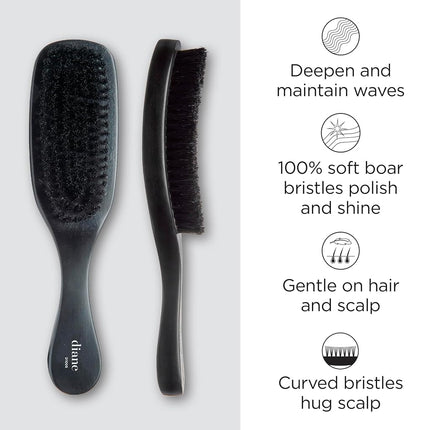 Diane 100% soft boar bristle curved wave mens hair brush with handle, d1005
