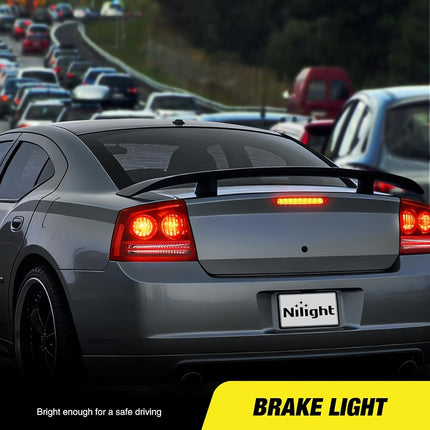 Nilight Third Brake Light Tail High Mount 3rd Stop Lights Smoked Lens Compatible with Dodge Charger 2006 2007 2008 2009 2010 Car Rear Center Cab Lamp