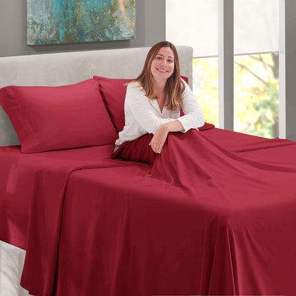 Nestl Twin Bed Sheet Set - Burgundy Red - 3-Piece Extra Deep Pocket