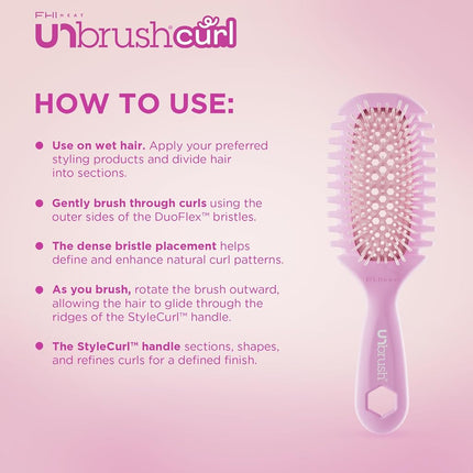 FHI Heat UNbrush Curl Defining Brush — Wavy, Coily, and Curly Hair Brush with DuoFlex Bristles & StyleCurl Handle — for Gentle Detangling & Faster Styling on Wet Hair - Pink Clouds