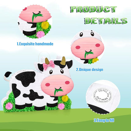 WERNNSAI Dairy Cow Piñata - Farm Animal Party Game Cow Pinata for Girls Birthday Party Decorations Kids Happy Party Favor Supplies with Bat Blindfold, Farm Theme Candy Toys Filler