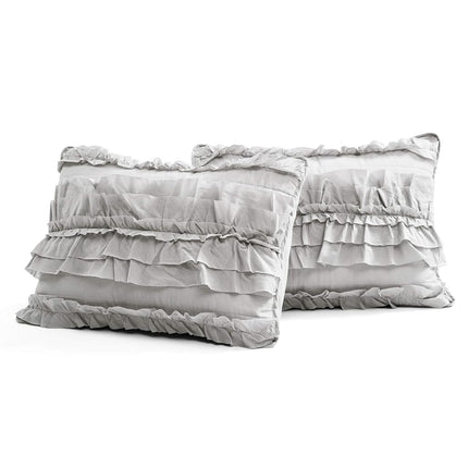 Lush Decor Lush Décor Belle 3 Piece Ruffled Light Gray-Full/Queen Quilt Set, Cotton