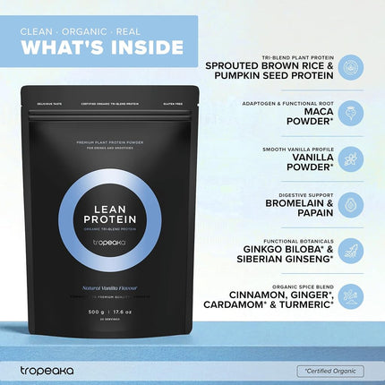Lean Protein Powder 500g, Vanilla | Tropeaka | Organic Vegan Plant Protein