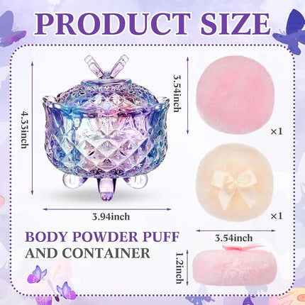 Tioncy 3 Pcs Large Powder Container and Puff Set, Butterfly, Pastel