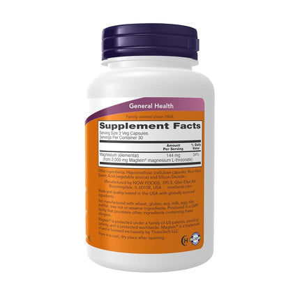 NOW Supplements, Magtein with patented form of Magnesium (Mg), 90 Veg Capsules