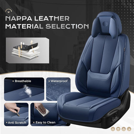 Coverado Seat Covers Full Set, 5 Seats Seat Covers for Cars, Waterproof Nappa Leather Car Seat Covers with Head Pillow, Seat Protectors Car Seat Cushion Universal Fit for Most Cars (Blue)