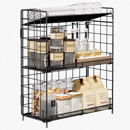 DTUQYX Organisateur d'étagère à épices, étagère à épices à 3 niveaux réglable en hauteur pour armoire, sans installation, étagère de rangement pliable polyvalente, convient pour la cuisine/la salle de bain/la maison/le bureau