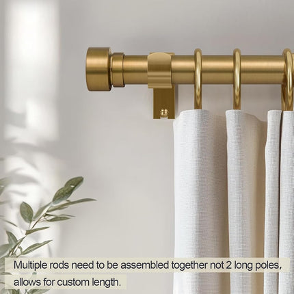 Lootkell Warm Gold Curtain Rods for Windows 72 to 144 Adjustable Length Heavy Duty 1" Diameter Brass Bronze Long Window Curtain Rod with Solid Metal Finials for Outdoor Farmhouse Bedroom Living Room