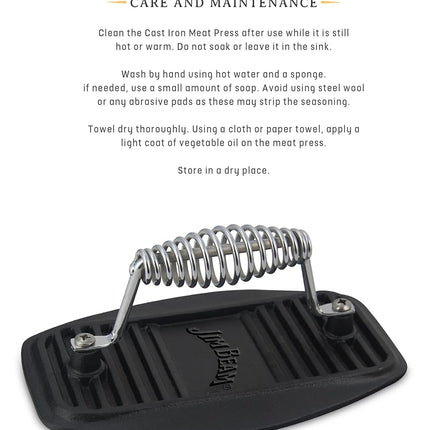 Jim Beam Stainless Steel Cast Iron Meat Press, Pre Seasoned for Delicious Meat, Steak, Beef and Patty, Heavy Duty Construction