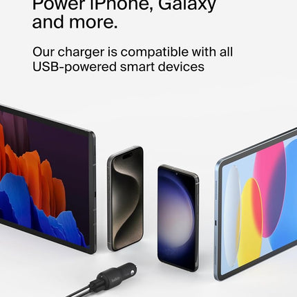 Belkin BoostCharge Dual Car Charger 42W w/Fast Charge USB-C 30W PPS & 12W USB-A Ports + USB-C to USB-C Cable for Apple iPhone 16, 16 Pro, 16 Pro Max, iPhone 15, Samsung Galaxy S24, & More - Black