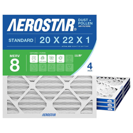 Filtro de aire plisado Aerostar, MERV 8, 20x22x1 (Paquete de 4)
