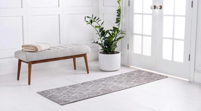 Unique Loom Trellis Frieze Collection Lattice Moroccan Geometric Modern Light Gray Runner Rug (2' 0 x 13' 0)
