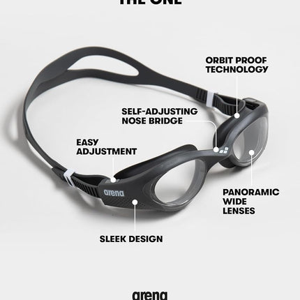ARENA The One Unisex Adult Swimming Goggles, Standard Pool Goggles with Wide Lenses, with Anti-Fog Treatment and UV Protection, Self-Adjusting Nose Bridge, Orbit-Proof Seals