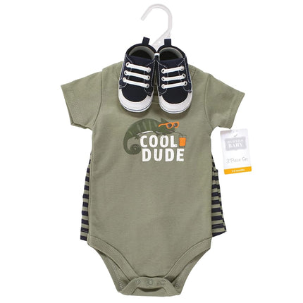 Hudson Baby Unisex Baby Cotton Bodysuit, Shorts and Shoe Set, Cool Dude, 0-3 Months