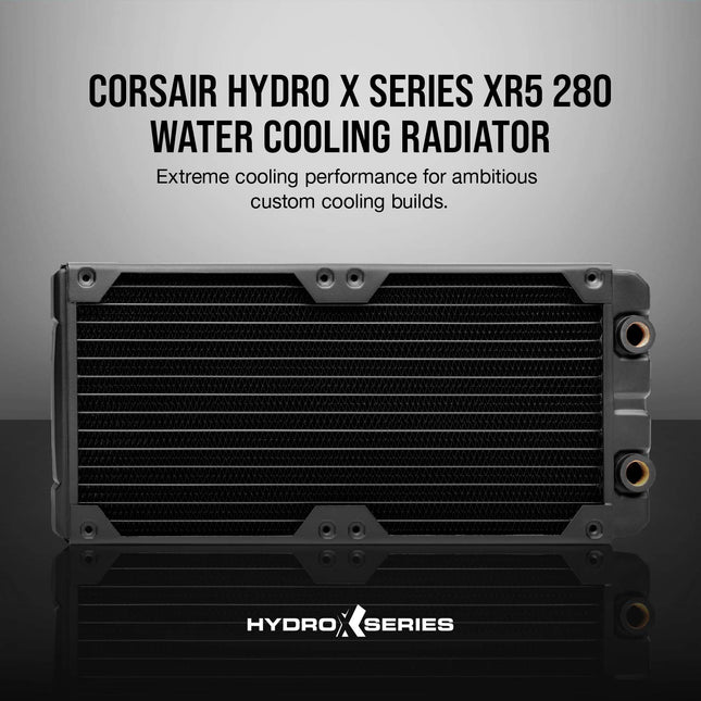 Corsair Hydro X Series, radiador de refrigeración líquida XR5 de 280 mm (soportes dobles para ventiladores de 140 mm, fácil instalación, construcción de cobre premium, revestimiento de poliuretano, guías integradas para tornillos de ventilador) Negro