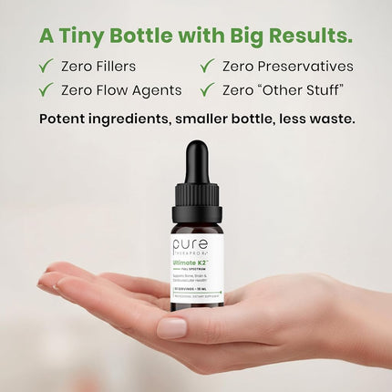 Pure Therapro Rx Ultimate K2 Supplement | Liquid Full Spectrum Vitamin K2 Drops | 680mcg Vegan K2 as All-Trans MK4 & Patented MenaQ7 MK7 | Supports Bone Health + Beautiful Skin & Hair | 90 Servings