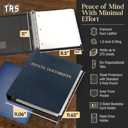 Estate Planning Portfolio- 1.5" Faux Leather Binder with Inserts (Navy)