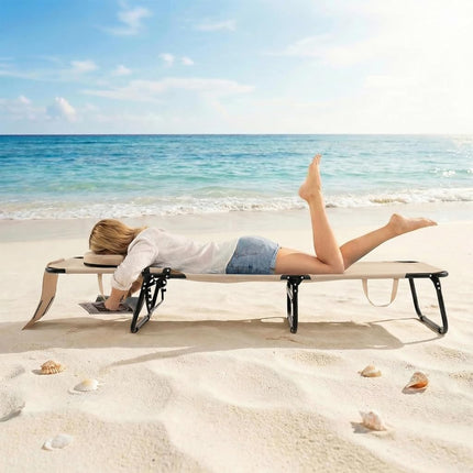 GYMAX Tanning Chair, 330lbs Beach Lounge Chair with Face Hole