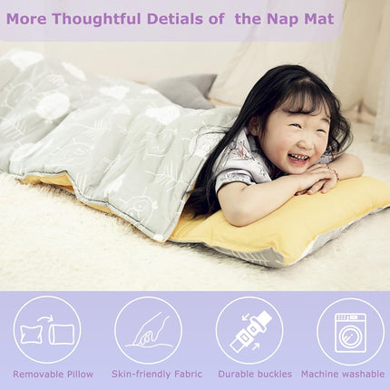 Hi Sprout Nap Mat with Removable Pillow and Soft Blanket, Lightweight Daycare Preschool Kindergarten Sleeping Bag, Travel Slumber for Kids Girls Boys (Blooming Flowers)