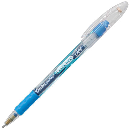 Pentel Sunburst Metallic Gel Pen, 0.8mm Tip Writes 0.4mm Line, Blue/Transparent Barrel Blue Ink, Box of 12 (K908-MC) by Pentel
