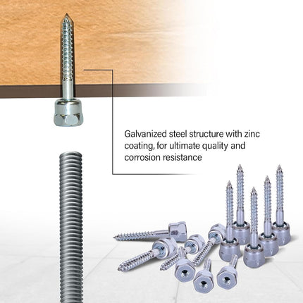 Everflow 8008957-25 Anclaje de varilla roscada vertical GST 20 3/8" diseñado para madera, acero con acabado de zinc, tornillo de 1/4 x 2 de largo (paquete de 25), paquete de 25