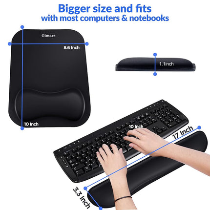 Gimars Elongate Smooth Lycra Fabric Ergonomic Mouse Pad Wrist Support, Gel Memory Foam Cushion Set Keyboard Wrist Rest Support, Pain Relieve for Computer, Laptop, Office, School, Home, Gaming, Black