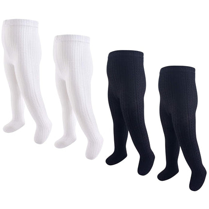 Hudson Baby collants riches en coton pour bébés filles, tricot torsadé noir et blanc, 9-18 mois