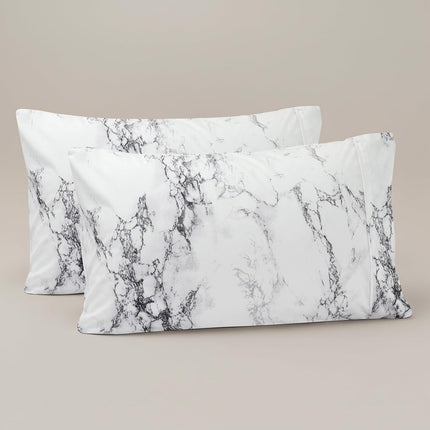 Elegant Comfort Luxury Ultra-Soft 2-Piece Pillowcase Set - 1500 Premium Hotel Quality Microfiber Double Brushed - Wrinkle Resistant, Standard/Queen, Marble Pattern White