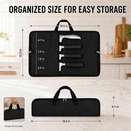 Chef's Knife Case(4 slots), Heavy Duty Waxed Canvas Knife Bag Holds 4 Knives with Handles, Portable Knife Holder for Men&Women, Perfect for Travelling, Working, Barbequing, Camping GJB440 18" x 11" Black