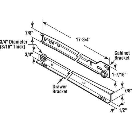 PRIME-LINE R 7211 17-3/4 in. White Painted Steel Bottom-Mount Self-Closing Drawer Slides (1-Pair)