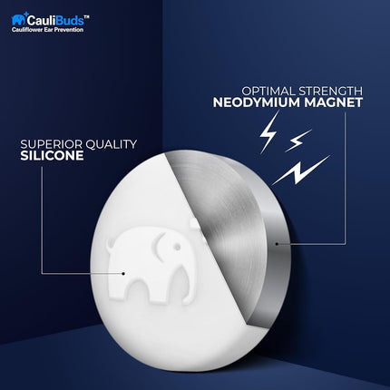 CauliBuds™ Cauliflower Ear Magnets - Premium Silicone Magnet Compression Kit for Cauliflower Ear Prevention & Treatment in BJJ, Wrestling, MMA, & Rugby - Minimize Ear Draining (White)