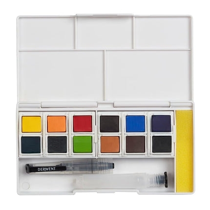 Derwent Inktense Paint 12 Pan Palette #1, Set of 12, Half Pan Size, Water-Soluble, Ideal for Painting & Crafts on Paper & Fabric, Professional Quality, Travel Size (2302636)