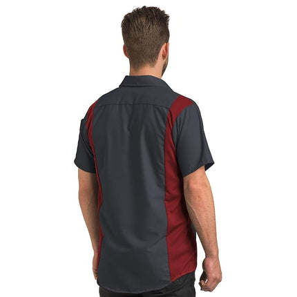 Red Kap Men's Short Sleeve Performance Plus Shop Shirt with Oilblok Technology, Charcoal/Fireball Red Mesh, X-Large