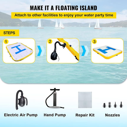 VEVOR Inflatable Floating Dock 6 x 5 ft, 6 Inch Thick, 3-5 People, Electric Air Pump, Pool Beach Ocean