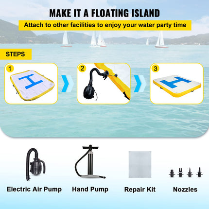 VEVOR Inflatable Floating Dock 6 x 5 ft, 6 Inch Thick, 3-5 People, Electric Air Pump, Pool Beach Ocean
