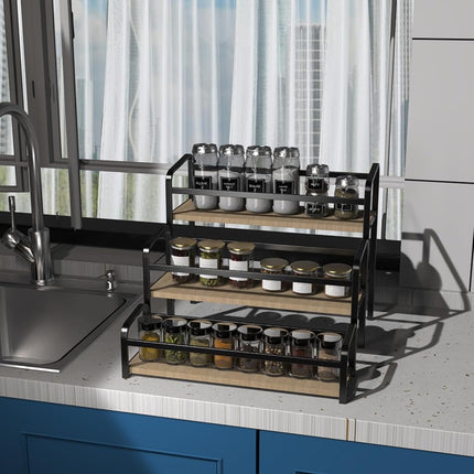 Organizador de especias para encimera, soporte de almacenamiento de especias de 3 niveles con conexión magnética para cocina, estante duradero para jarabes con protección anticaídas, estante expositor versátil para botellas de vino, cosméticos.