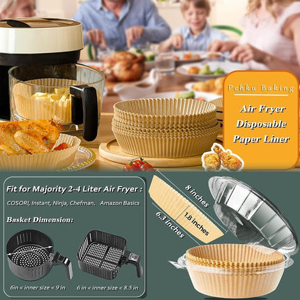Revestimientos Desechables para Freidora de Aire 100 Piezas-16 cm, un Imprescindible de Tiktok para la Cocina, Hojas de Papel Pergamino para Hornear Antiadherentes sin Blanquear