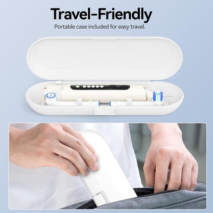 SEAGO Rechargeable Rotating Electric Toothbrush with 8 Brush Heads, 5 Cleaning Modes, Timer and Travel Case for Adults and Kids, Beige
