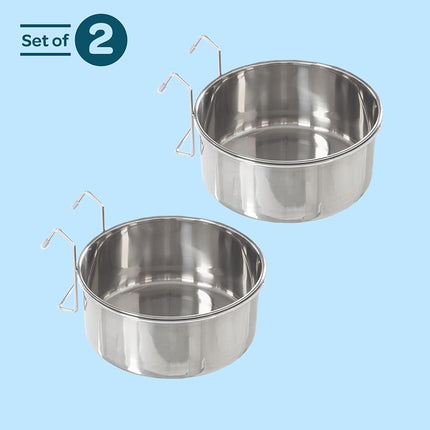 Set of 2 Stainless-Steel Dog Bowls - Cage, Kennel, and Crate Hanging Pet Bowls for Food and Water - 50.4oz Each and Dishwasher Safe by PETMAKER