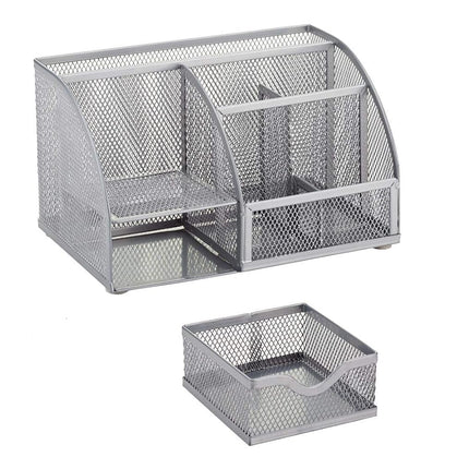 Annova Mesh Desk Organizer Office with 7 Compartments + Drawer/Desk Tidy Candy/Pen Holder/Multifunctional Organizer (Silver)