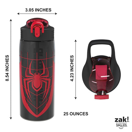 Zak Designs Marvel Spider-Man Water Bottle For School or Travel, 25 oz Durable Plastic Water Bottle With Straw, Handle, and Leak-Proof, Pop-Up Spout Cover (Spider-Man)