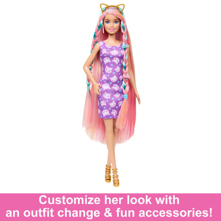 Barbie Fun & Fancy Set, Fashion Doll with Extra-Long Color-Streaked Blonde Hair, Clothes & Styling Accessories, JDC85
