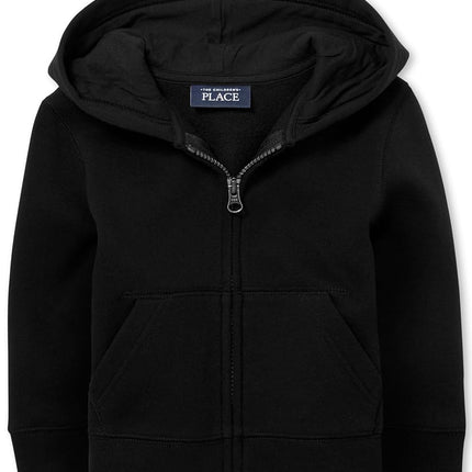 The Children's Place - Sweat à capuche zippé pour tout-petits garçons, noir, 4T