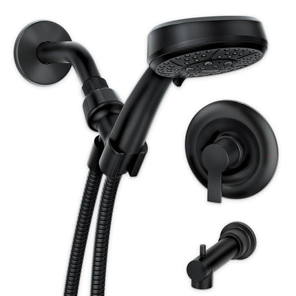 Moen Meena Matte Black Single Handle Modern Shower Faucet with Handshower and Tub Spout for Bathtub (Valve Included), 82618BL
