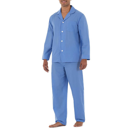 Fruit of the Loom Men's Long Sleeve Broadcloth Pajama Set, Azure Blue, Medium