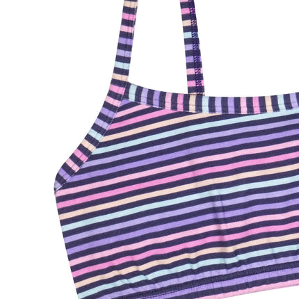 Fruit of the Loom Girls' Cotton Spaghetti Strap Sport Bra, Happy Stripe/White/Eyeshadow, 30, Happy Stripe/White/Eyeshadow, 30