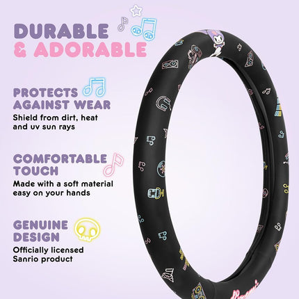 Sanrio Hello Kitty and Friends Kuromi Black Car Steering Wheel Cover, Universal Fit Cute Accessories