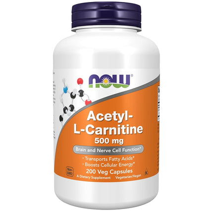 NOW Acetyl L-Carnitine 500mg, 200 Veg Capsules
