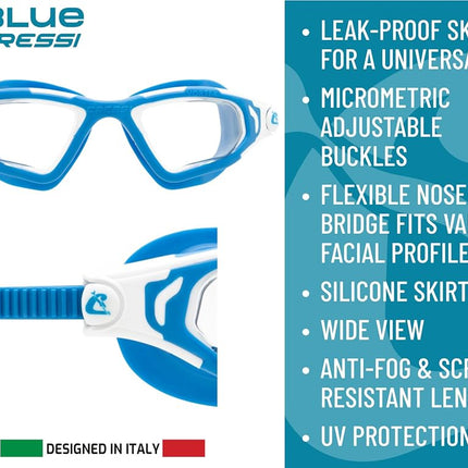 CRESSI Unisex Adult Vortex Innovative Swimming Goggles with Advanced Performance, Offering Comfort and Unique Versality, Aquamarine Clear Lens, One Size